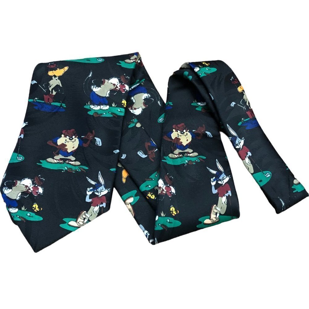 Looney Tunes Mania Vintage '90s Golf Necktie Many Characters Tie Golfing EUC